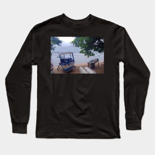 Boats stopped at the beach on a rainy day Long Sleeve T-Shirt